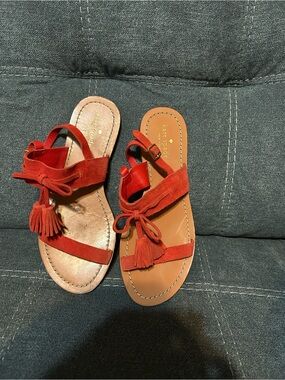 kate spade Red Suede Tassel Flat Sandals - Women